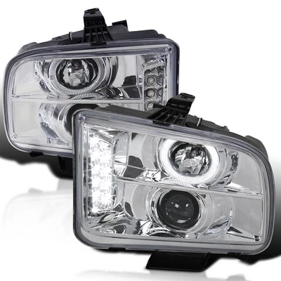 Clear Fits 2005-2009 Ford Mustang Led Strip Halo Projector Headlights Lamps Pair - Image 1 of 4