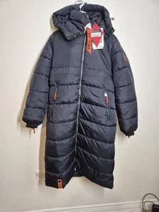 Navahoo marineblauer gefütterter Steppmantel XL 14 16 neu mit Etikett Winter Kapuze  - Bild 1 von 10