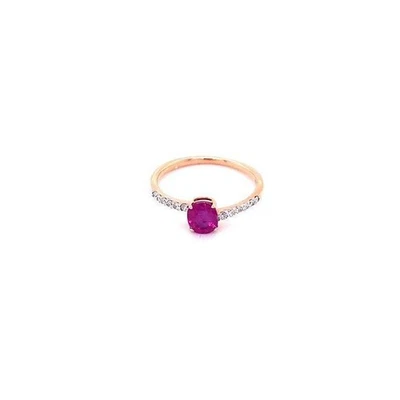 Natural Red Ruby and Diamonds Solitaire Women Ring 14k Solid Gold Ring - Image 1 of 4
