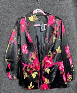 Torrid Blazer Floral Satin Open Front Jacket Womens 2X Black Pink Relaxed NEW - Picture 1 of 8