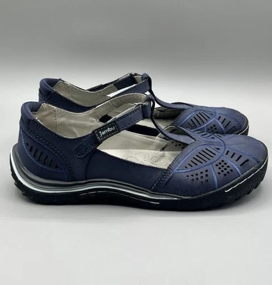 Jambu Womens Bridget Leather T Strap Flat Memory Foam Insert Blue Shoe Size 7M - Image 1 of 4