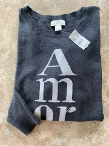 LOFT Womens M Gray "Amore" Cotton Long Sleeve Crewneck Pullover Sweater NEW - Picture 1 of 6