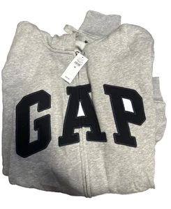 GAP Men’s Heritage Logo Full Zip Hoodie Medium Light Heather Gray Fleece NEW - Picture 1 of 2