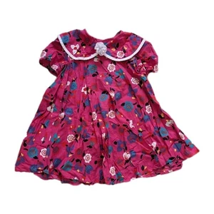 Vintage 90s SWAT Girls Dress Floral Pink Magenta Peter Pan Collar Size 6 - Picture 1 of 7