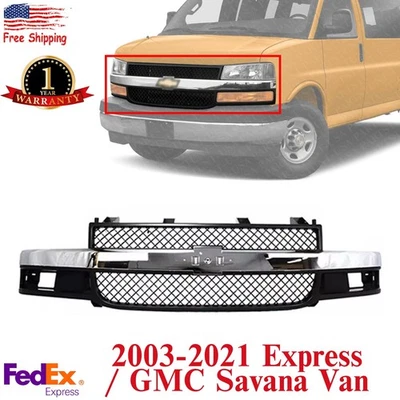 Conjunto de parrilla delantera barra central cromada para furgoneta Express/GMC Savana 2003-2021 Foto 1 de 4
