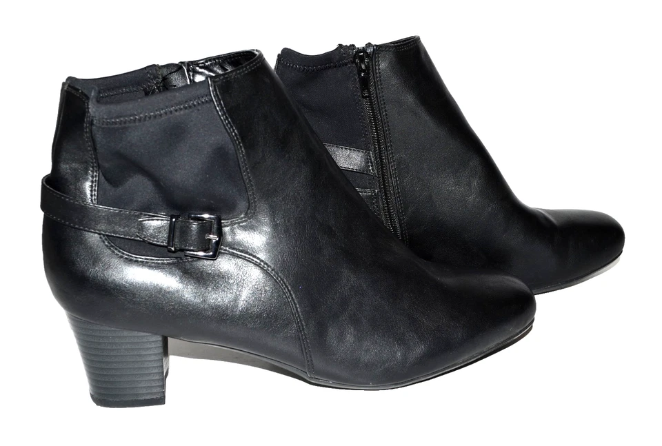 Botas al tobillo East 5th negras de imitación de cuero espuma viscoelástica con cremallera lateral para mujer talla 11 anchas Foto 1 de 4