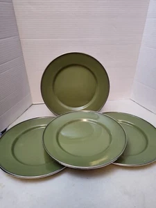 4 Sage Green Crate and Barrel Enamel Dinner Metal Plates Camping Heavy Duty - Bild 1 von 8
