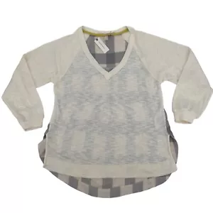 Plicro Anthropologie Size XS Neutral V-Neck Top Oversized Checkered NWT - Picture 1 of 11