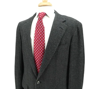 VTG Cricketeer Dark Gray Wool Tweed Plaid Check Blazer Sport Jacket 42R USA - Picture 1 of 19