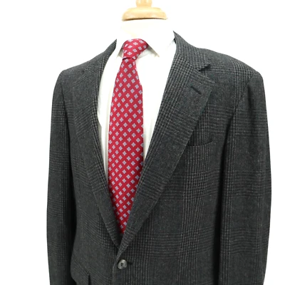 VTG Cricketeer Dark Gray Wool Tweed Plaid Check Blazer Sport Jacket 42R USA - Image 1 of 4