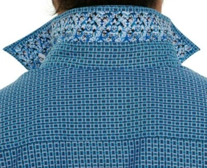 Robert Graham Casual Micro Check Mens Flip cuffs Blue Shirt Brand NEW $198 - Picture 1 of 8