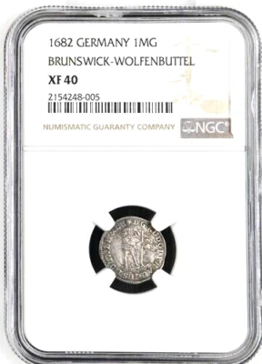 1682 German States Brunswick Wolfenbuttel Wildman Mariengroschen NGC XF 40 - Image 1 of 3