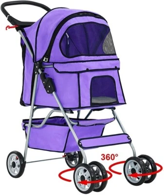 4 Wheels Pet Stroller Cat Dog Cage Stroller Travel Folding Carrier 5 Color - Image 1 of 4
