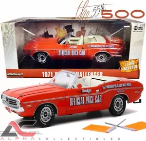 GREENLIGHT 13569 1:18 1971 DODGE CHALLENGER INDY 500 PACE CAR W/ FLAGS - Picture 1 of 3