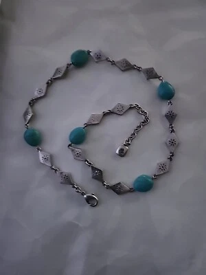 "Collar Ralph Lauren Firmado RLL Funky Imitación Turquesa Eslabón Tono Plata 20""" Foto 1 de 4