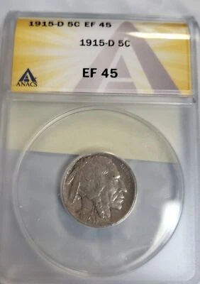 1915 D Buffalo Nickel 5c ANACS EF45 Extra Fine B845 - Image 1 of 2