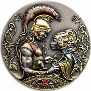 Moneda de plata 2022 2 OZ Niue Myths of Love MEDEA N JASON'S LOVE acabado antiguo - Imagen 1 de 15