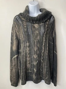 Angel Apparel Womens Cable Knit Cowl neck Sweater Size L Edgy Rocker Distressed - Picture 1 of 11