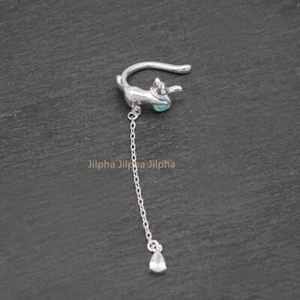 Pendiente oreja gato plata de ley 925 sin piercing con cadena colgante A4637 - Imagen 1 de 10