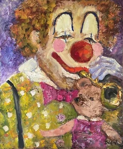 Duaiv 'L'ours et Le Clown' oil on canvas hand signed unique painting - Picture 1 of 5