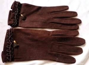 VTG 1950s Brown FRENCH Suede Leather Wrist Lengh Gloves Size 7 Freddy Ganis - Picture 1 of 4
