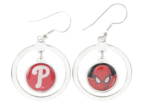 Philadelphia Phillies Spiderman Two Sided Silver Hook Hoop Earrings Jewelry MLB Cover