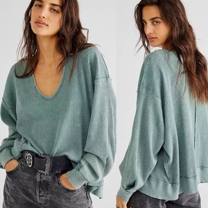 Free People We The Free Buttercup Oversized Thermal Waffle Knit Shirt Women's XS - Picture 1 of 8