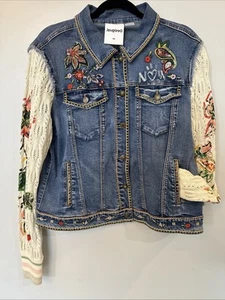 Chaqueta Mujer DESIGUAL Bordada Elástica Denim Y Manga Tejida Talla 46 O L - Imagen 1 de 6