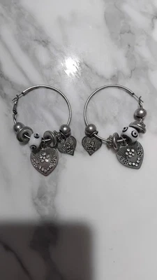 orecchini donna acciaio Bigiotteria Argentati Cuori Angeli E Zirconi - Immagine 1 di 4