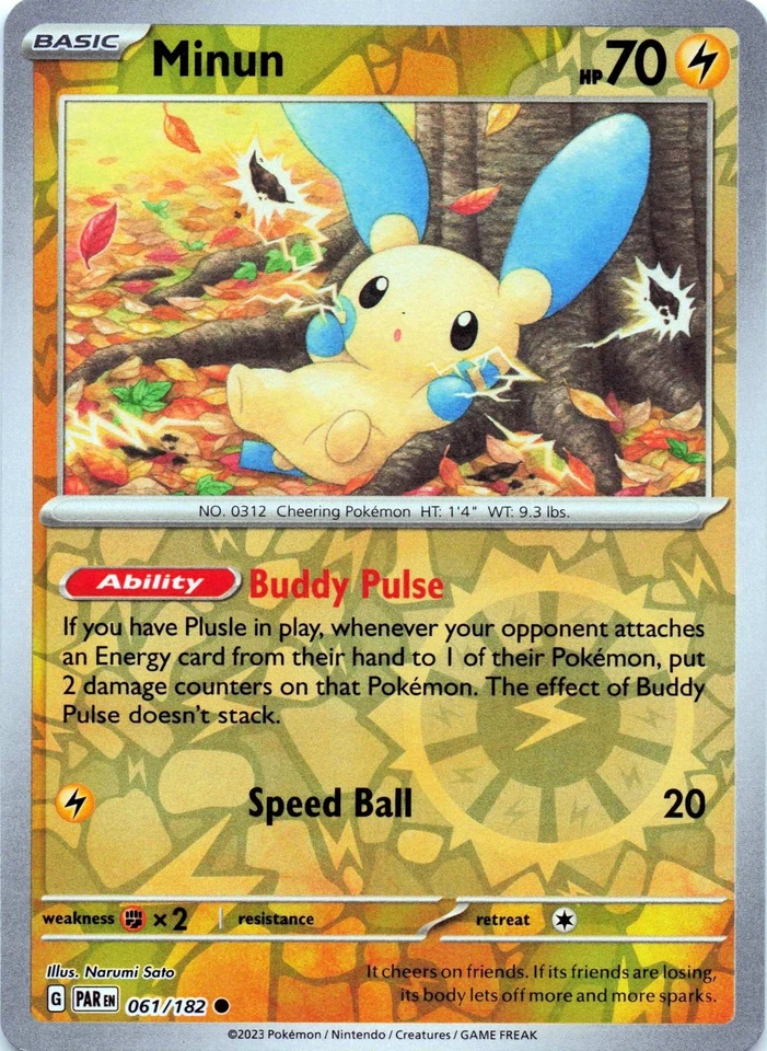 Minun 061/182 - REVERSE HOLO - SV04: Paradox Rift - NM - Image 1 of 2