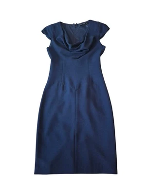 Black Halo Navy Blue Jackie O Cowl Neck Cap Sleeve Sheath Dress Size 2 - Image 1 of 4