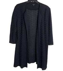 Misook schwarze Struktur Web Strickjacke Pullover knielang gepolsterte Schulter Gr. XL - Bild 1 von 7