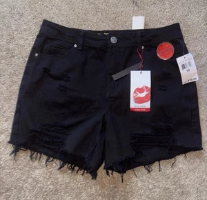 Hot Kiss Women’s Black High Rise Distressed Jean Size 13 Shorts New - Picture 1 of 5