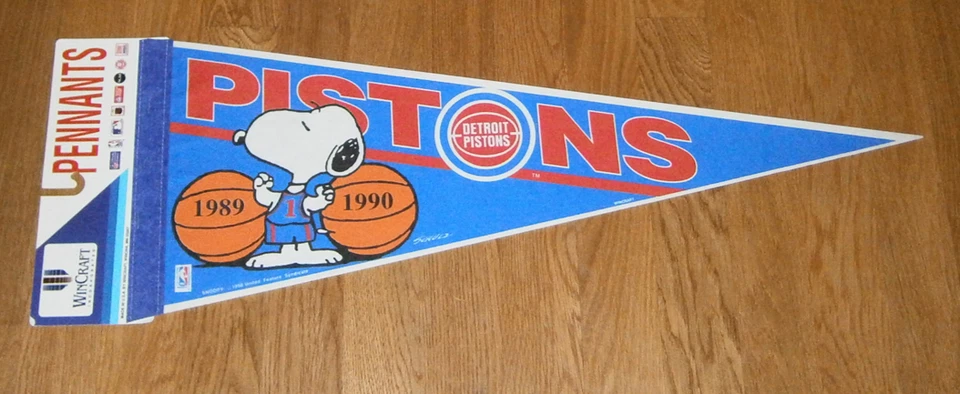 1989 & 1990 Detroit Pistons pennant Back to Back NBA Champs w/ Snoopy Finals - Image 1 of 1