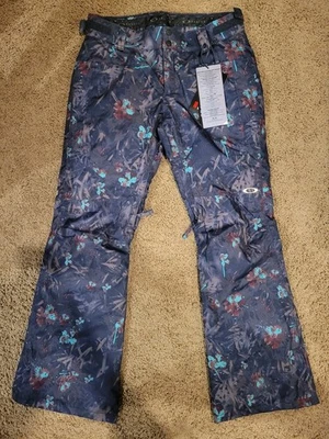 Calça de esqui Oakley feminina tippy toe biozona isolada na neve floral marinha nova com etiquetas - Imagem 1 de 4