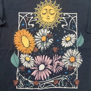 Camiseta negra de manga corta Cold Crush para mujer flores del sol margaritas talla XL - Imagen 1 de 6