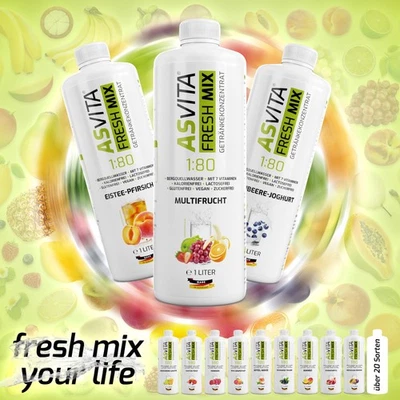 (14,99 EUR/l) ASVita Fresh Mix 1:80 - 1L Flasche Getränke Sirup Zuckerfrei - Bild 1 von 4
