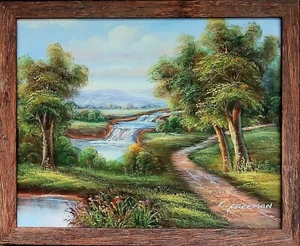 8x10 Inch Framed Landscape Oil Painting Titled "Country Trail." - Foto 1 di 2