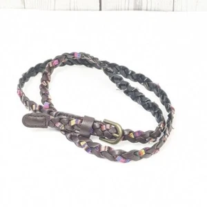 Belt Womens S/M Braided Multicolor Faux Leather Buckle Skinny Thin boho Hippie - Picture 1 of 4