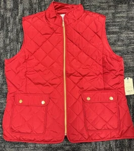St. John's Bay Weste Damen XL Cabaret Rot Gesteppt Gold Details *Neu mit Etikett - Bild 1 von 9