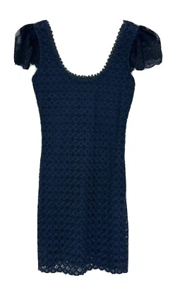 Vestido Anthropologie Yoana Baraschi Azul Marino Crochet Floral Manga Corta Talla 4 Foto 1 de 4