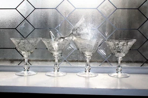 5 Cambridge Rose Point Etched Champagne Glasses Vintage Low Sherbets - Picture 1 of 3
