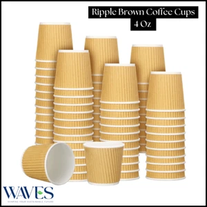 4oz Ripple Brown Coffee Cups Insulated Hot & Cold Drinks Eco-Friendly Bulk Packs - Picture 1 of 7
