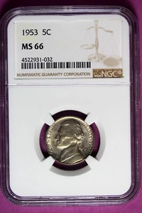 1953 NGC MS66 Jefferson Nickel #B43711 - Picture 1 of 2