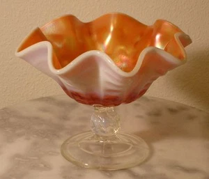 Carnival Glass Dugan Pressed Coinspot Peach Opalescent Footed Compote - Picture 1 of 1