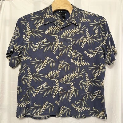 STATEMENTS Men Size XL 100% Silk Hawaiian Button Down Shirt Palm Blue - Image 1 of 4