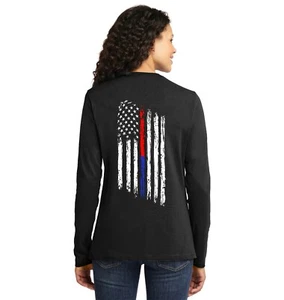 Camisa delgada azul línea roja bandera estadounidense bombero policía manga larga para mujer - Imagen 1 de 3