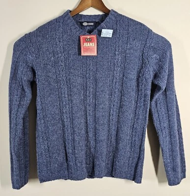 Новый с Ярлыками мужской средний 100% шерсти кабель трикотажа V шеи пуловер Rue 21 темно-синий - Изображение 1 из 4