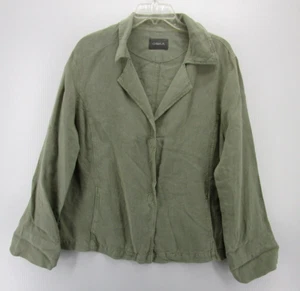 Oska Top Women 10 Green Linen Blouse Lagenlook Snap Down Slim Fit Pockets 3 - Picture 1 of 13