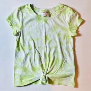 Cat & Jack Girls T-Shirt Green White Tie-Dye Front Tie Toddler Size 4-5 XS-S - Picture 1 of 6